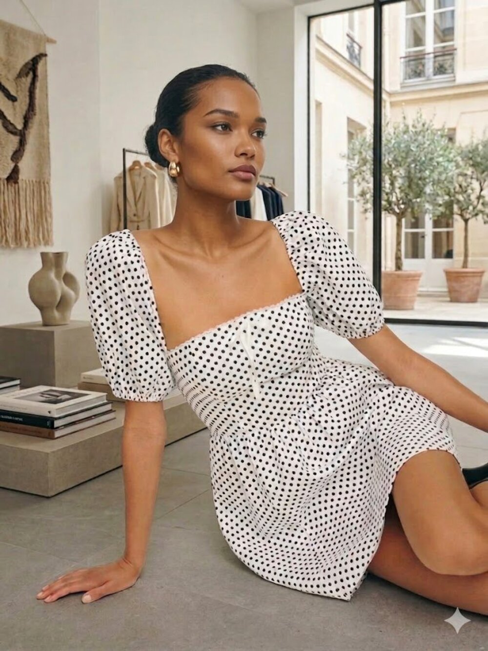 Reformation Linen Polka Dot Puff-Sleeve Malvina Mini Dress